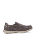 Dark grey men's slip-on casual shoes with elastic gore and padded collar