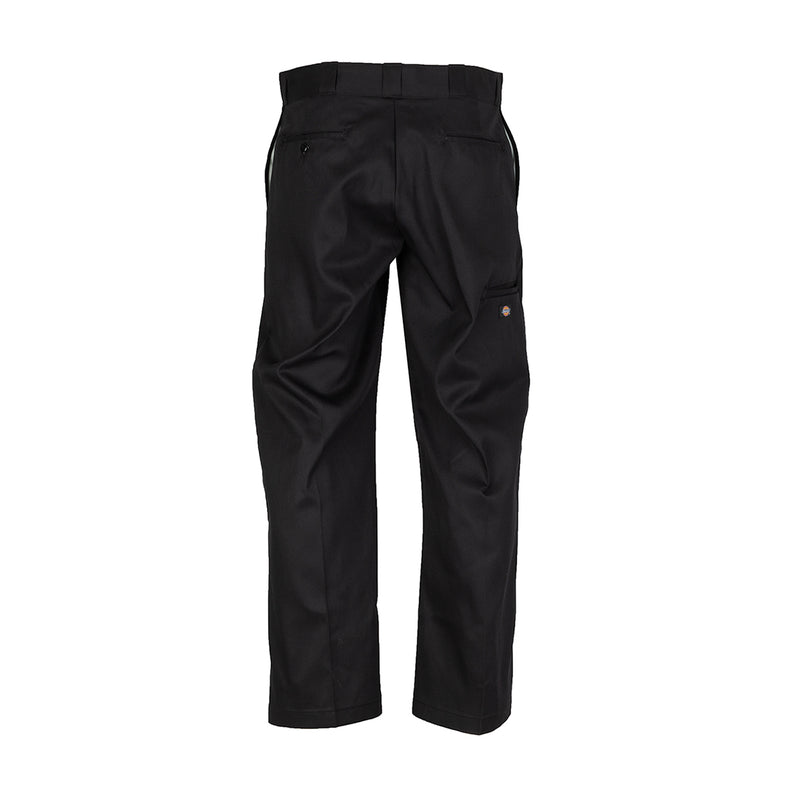 Men's black work pants with side pockets and reinforced knee panels