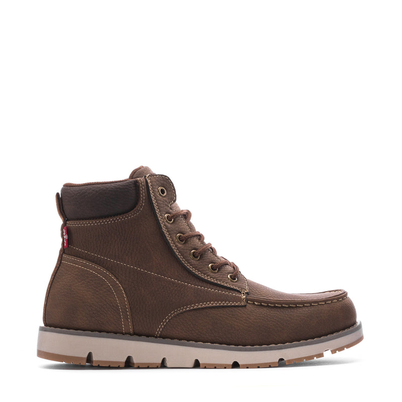 Men's brown leather lace-up boot, padded collar and rubber sole