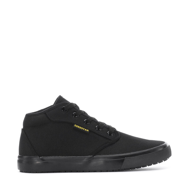 Black high-top lace-up sneaker, Eurostar logo on side, rubber sole