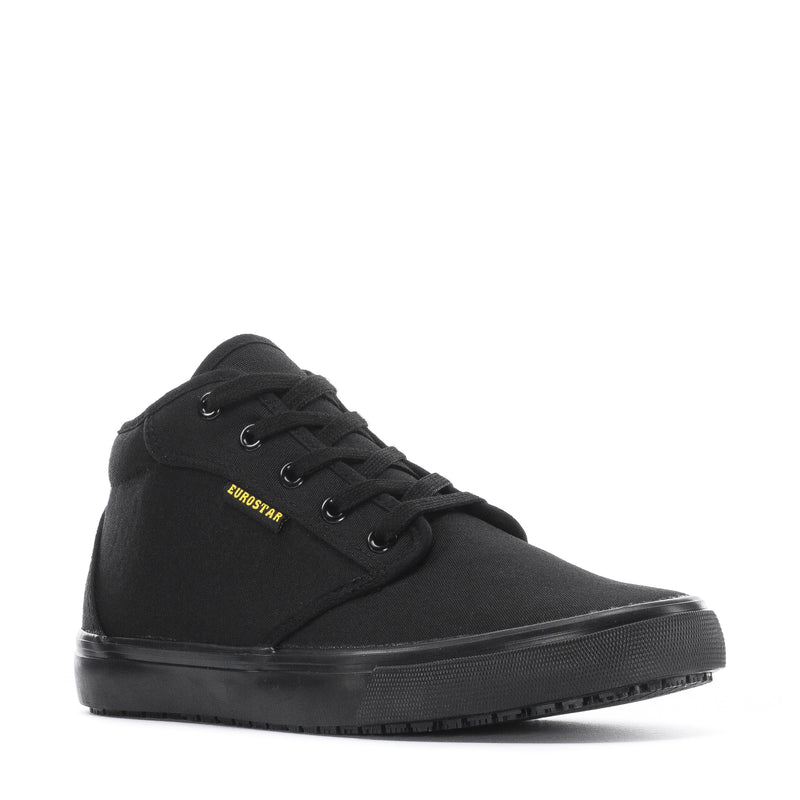 Black high-top lace-up sneaker with stitched upper and Eurostar logo