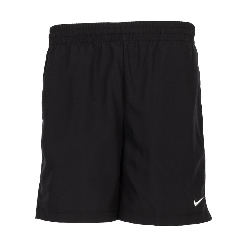 Black youth athletic shorts with elastic waistband and small Nike swoosh