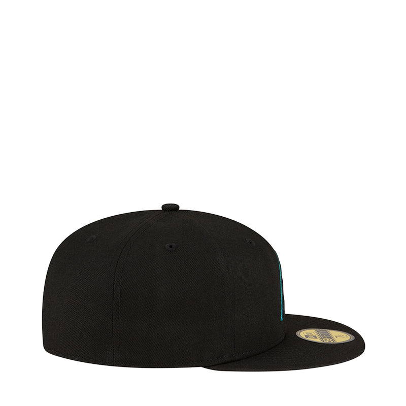 Black baseball cap, side view with no visible front graphic