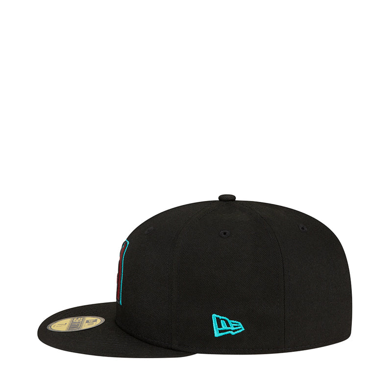 Black baseball cap with small teal front logo icon