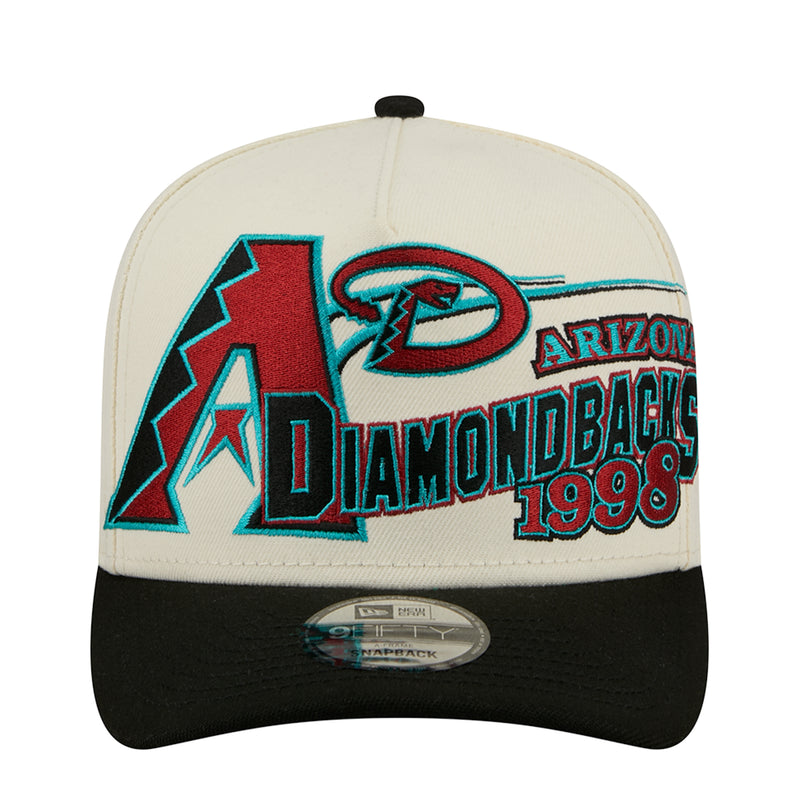 Two-tone baseball cap with cream crown, black brim, and Arizona 1998 logo front