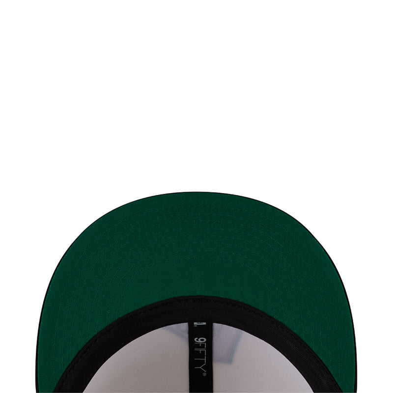 Dark green baseball cap with black brim and curved underbill