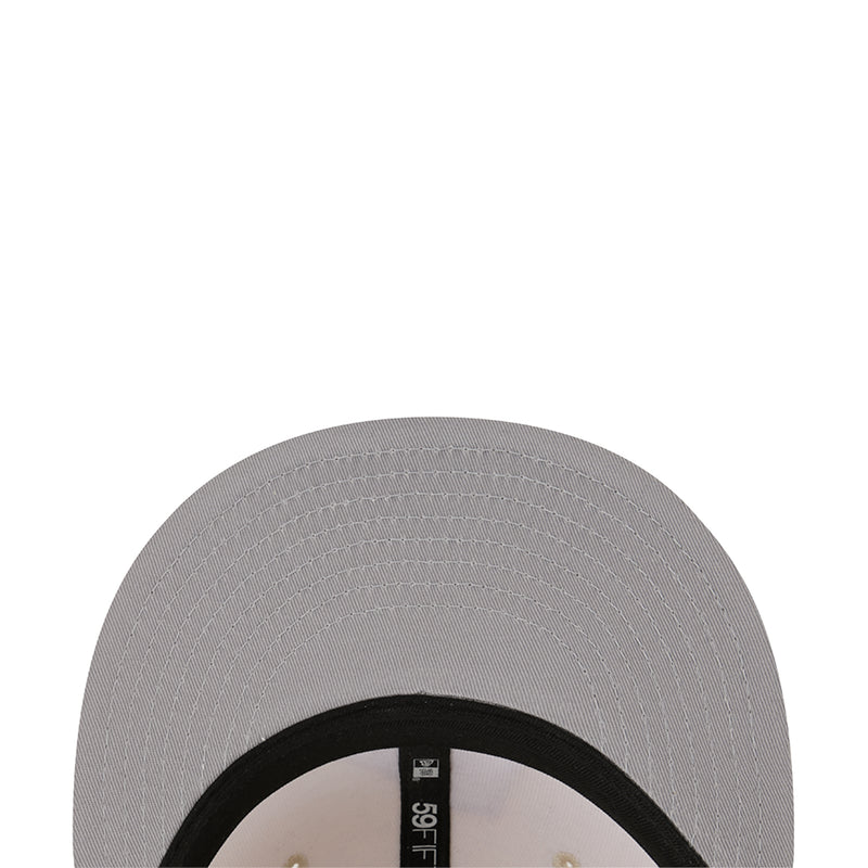 Gray baseball cap crown with black sweatband and inner size label