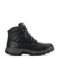 Black lace-up work boot with padded collar and rugged rubber tread