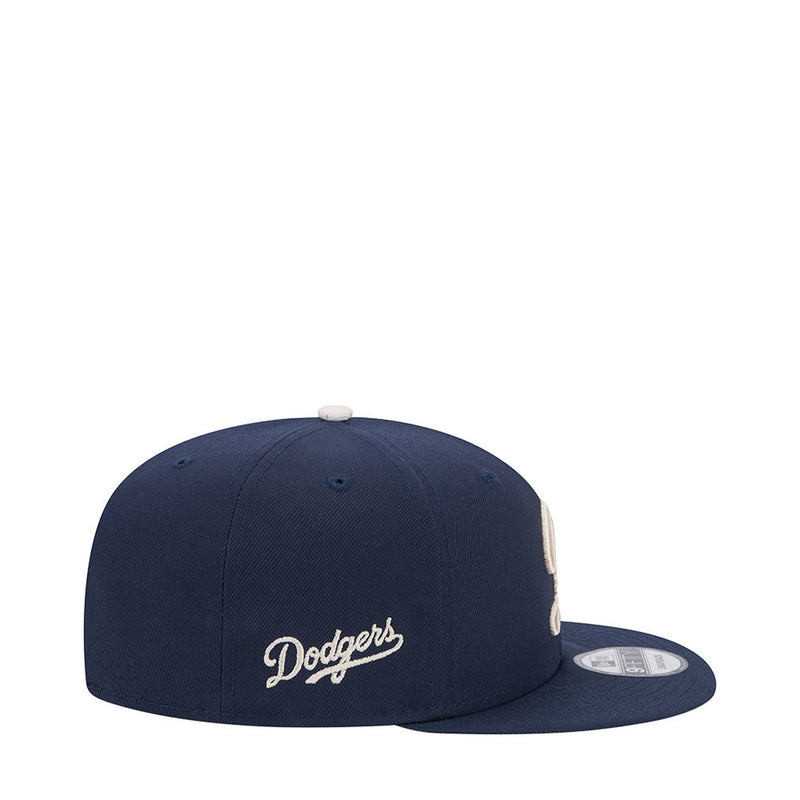 Navy kids baseball cap with script Dodgers logo on front panel