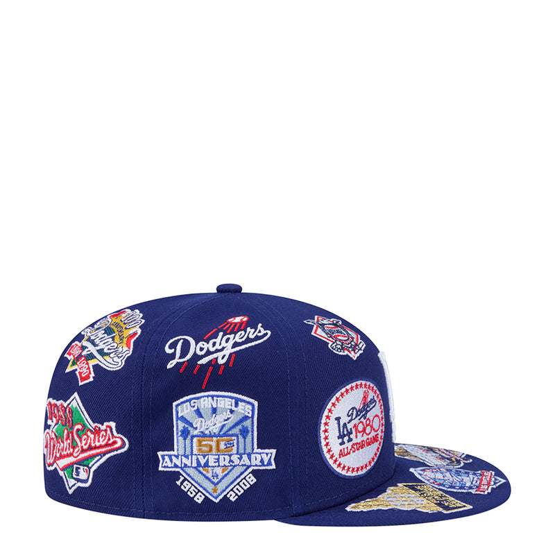 Royal blue Dodgers baseball cap with Dodgers script and side anniversary patches