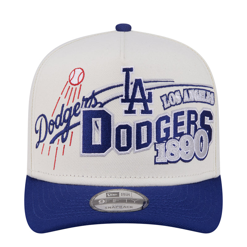 Two-tone baseball cap with Dodgers logo, white crown and royal blue brim