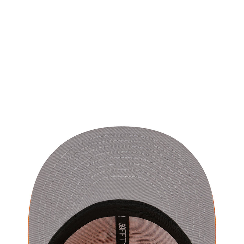 Gray baseball cap crown with fine stitching and black inner brim