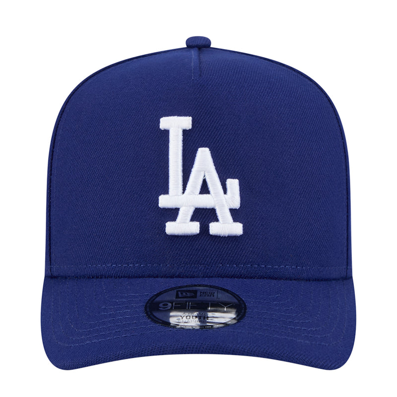 Youth Dodgers A-Frame cap in navy with raised LA logo front