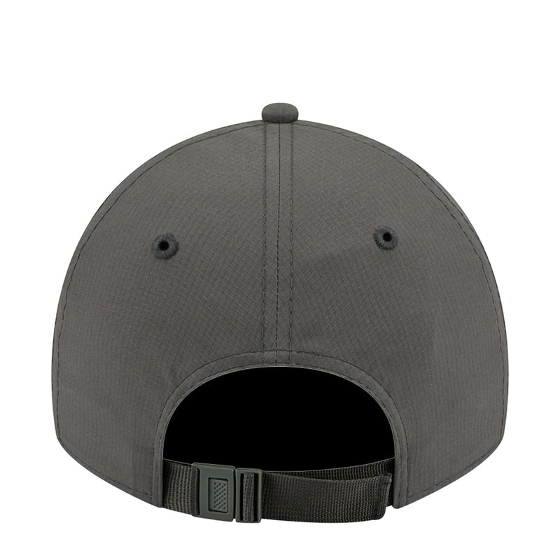 Dark gray ripstop baseball cap back with adjustable strap and buckle