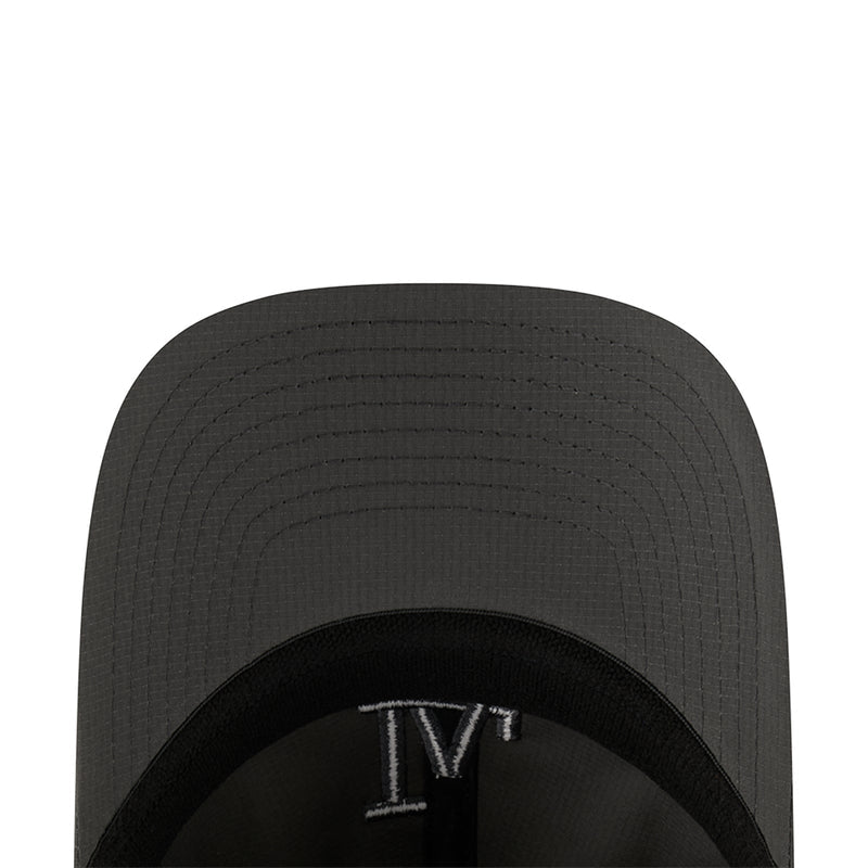 Dark gray ripstop cap close-up of black inner band with LA logo embroidery