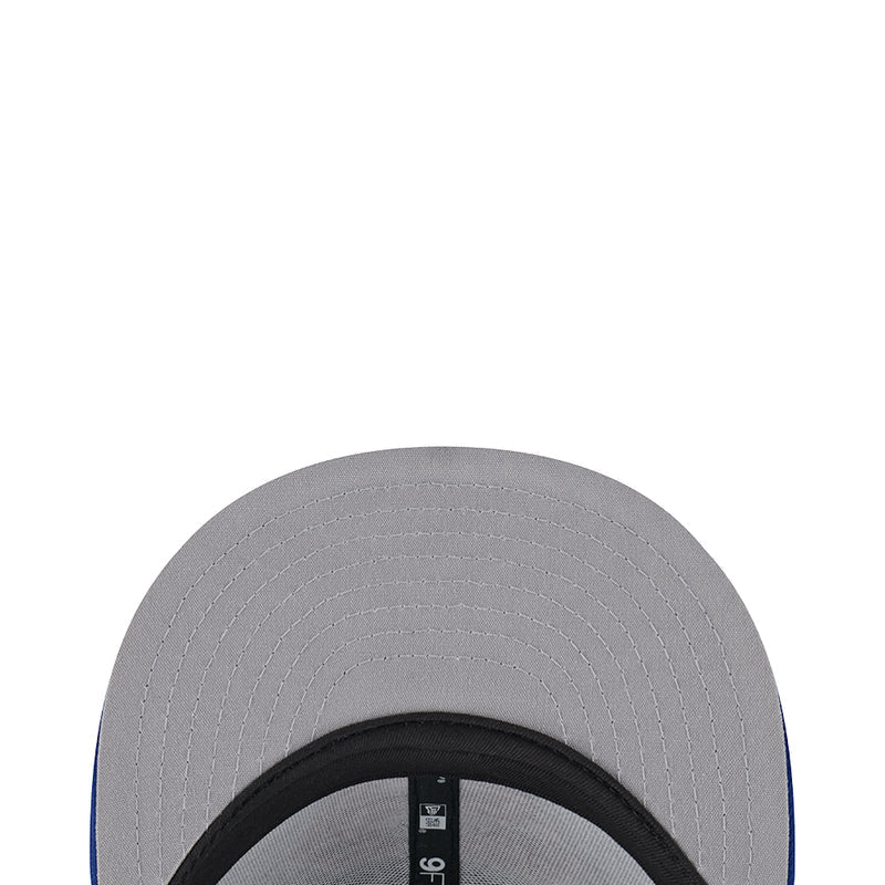 Baseball cap interior view with gray mesh lining and stitched rim