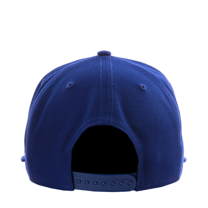 Royal blue baseball cap with open back and adjustable strap