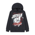 Youth black pullover hoodie with front graphic print, hood and pocket
