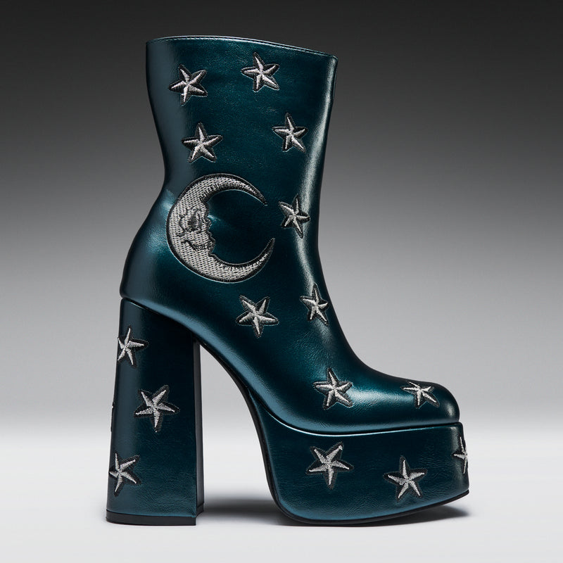 Dreams of Mooncraft Teal Heeled Boots - Right View