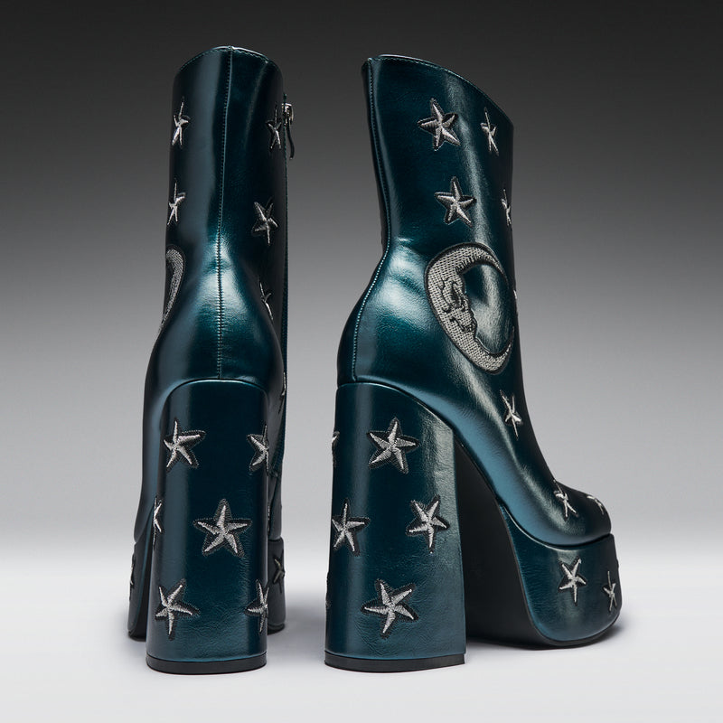 Dreams of Mooncraft Teal Heeled Boots - Back View