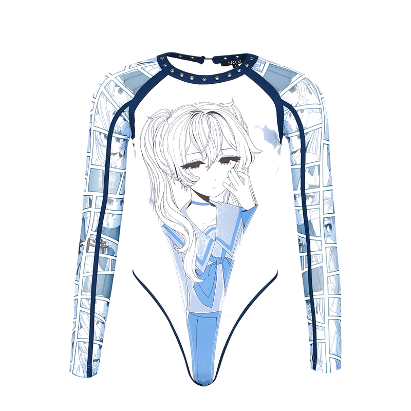 Long-sleeve shirt with anime-style design of a character on a white background