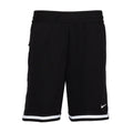 Youth black performance shorts with elastic waistband and white trim at hem