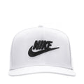White snapback cap with black Nike logo on front