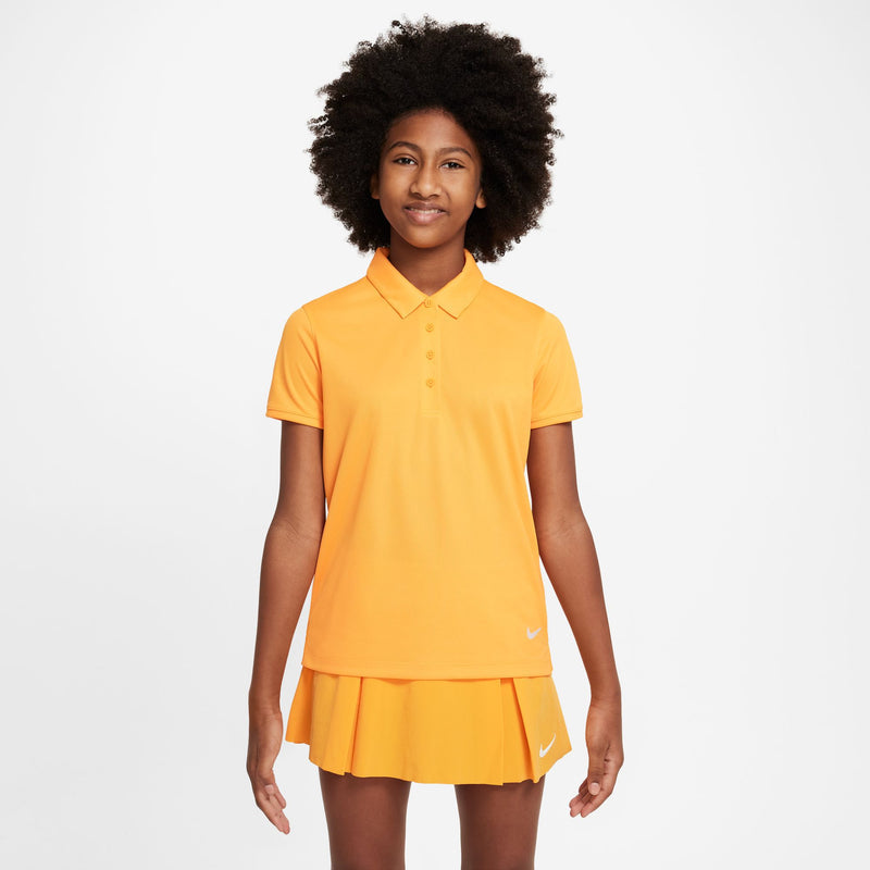 Dri-FIT Victory Big Kids' (Girls') Golf Polo in Vivid Orange/White