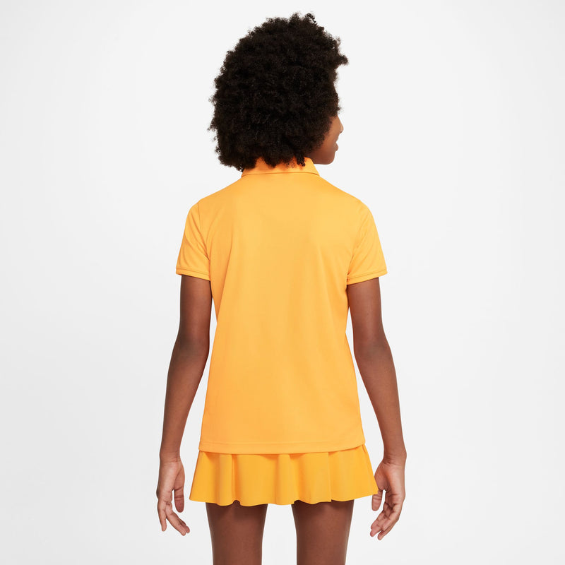 Dri-FIT Victory Big Kids' (Girls') Golf Polo in Vivid Orange/White