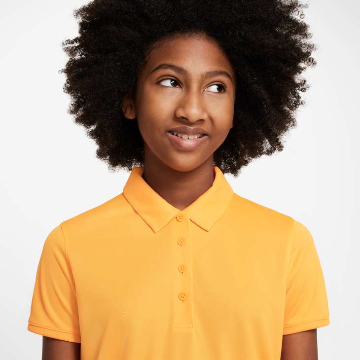 Dri-FIT Victory Big Kids' (Girls') Golf Polo in Vivid Orange/White
