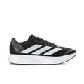Black men's running sneaker with white triple stripes and white sole