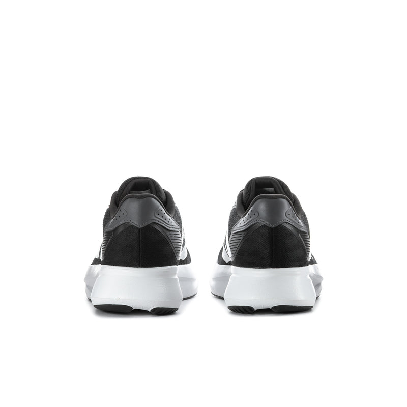 Black men's running sneakers from heel with white outsole and rear tab