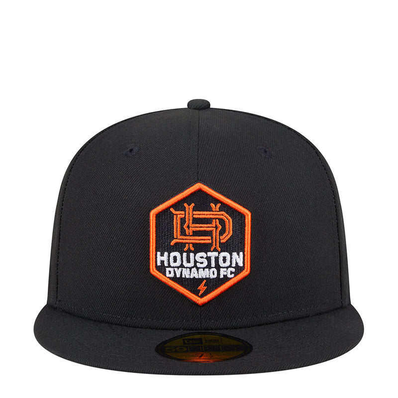 Black baseball cap with orange Houston Dynamo FC crest on front