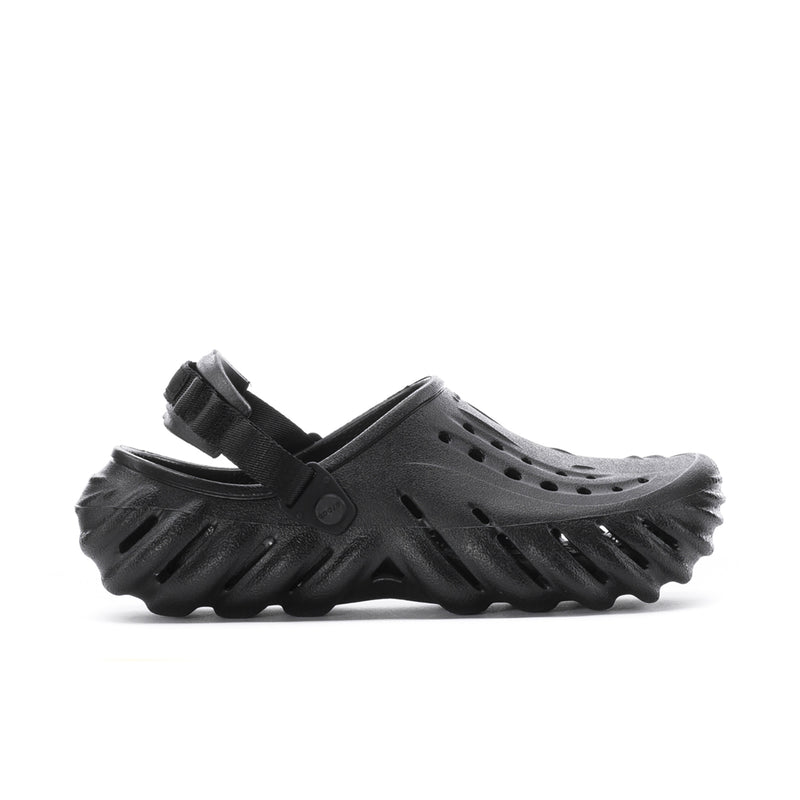Men's black clog with perforated upper and adjustable heel strap