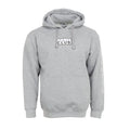 Men's grey hoodie with embroidered box logo, drawstring hood and kangaroo pocket