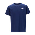 Youth navy tee with embroidered Nike logo at chest