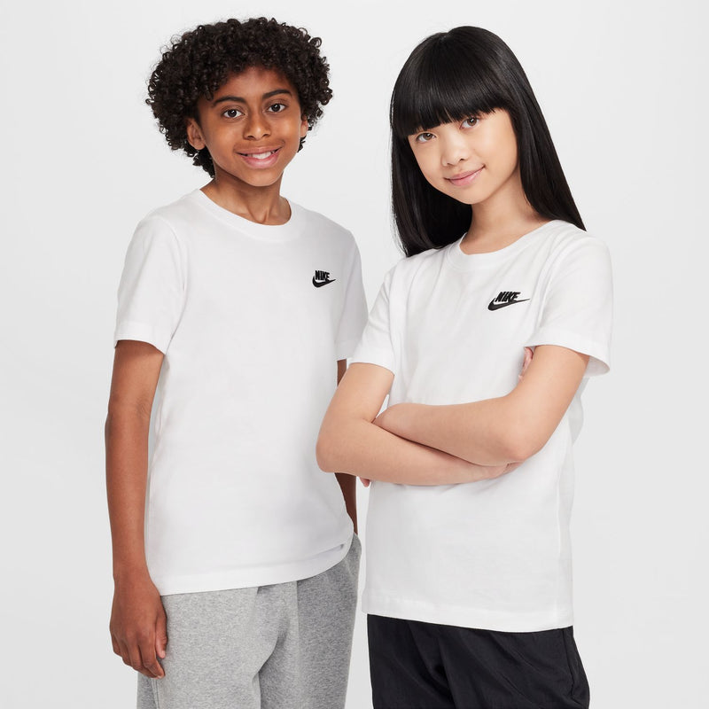 Youth white T-shirt with Nike logo on left chest