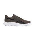 Men's low-top sneaker, dark olive-brown with white sole and black stripe
