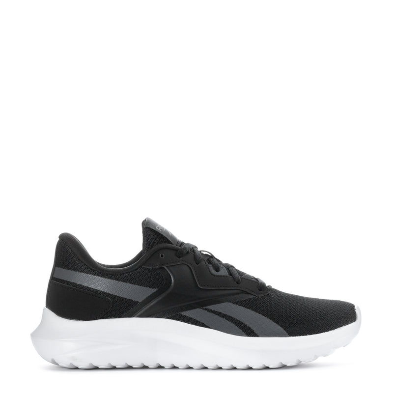 Women's Reebok running shoes, black with gray stripe and white sole