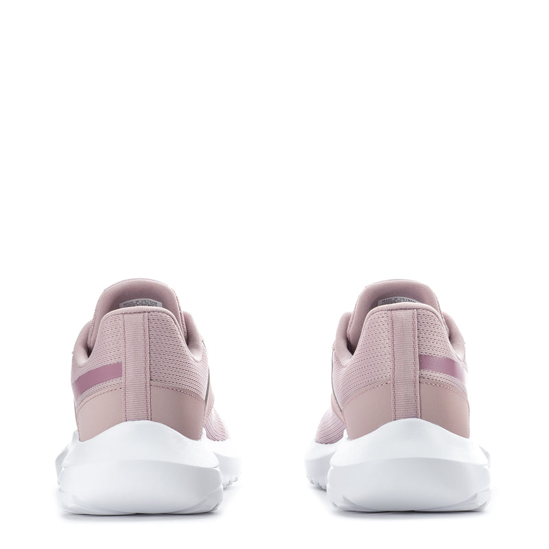 Mauve women's lace-up sneakers with white heel and padded back collar