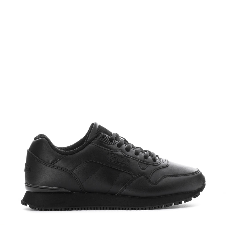 Women's black lace-up sneaker with rubber sole and side logo
