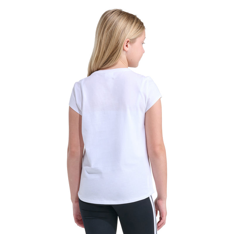 Youth white crew-neck T-shirt, plain back view.