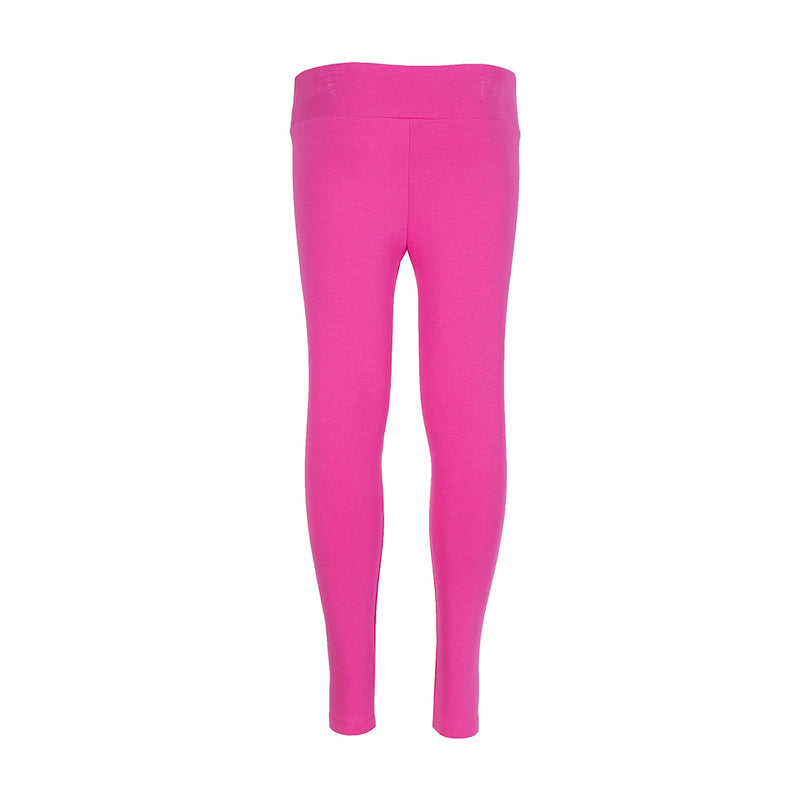 Youth fire pink leggings with wide waistband, full-length straight leg
