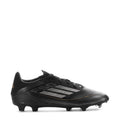 Men's mid-cut soccer cleats, black with silver stripes and molded studs
