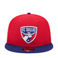 FC Dallas two-tone cap with red crown, blue brim, and front shield logo