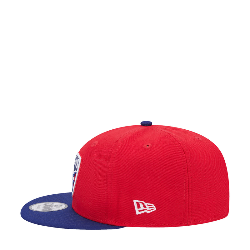 FC Dallas two-tone cap with red crown and blue brim, New Era side flag