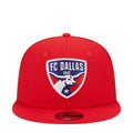 Youth red FC Dallas trucker cap with front shield logo and snapback strap