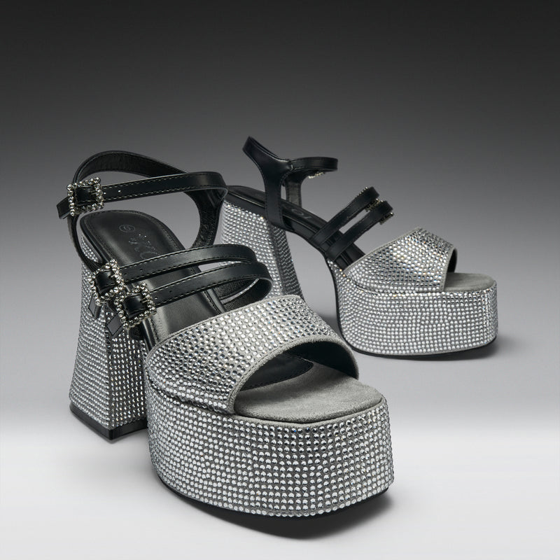 Felicity Crystal Strappy Heels- Silver