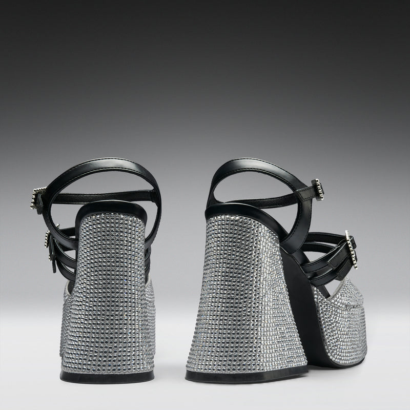 Felicity Crystal Strappy Heels- Silver - Back View