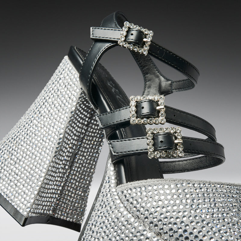 Felicity Crystal Strappy Heels- Silver - Heel